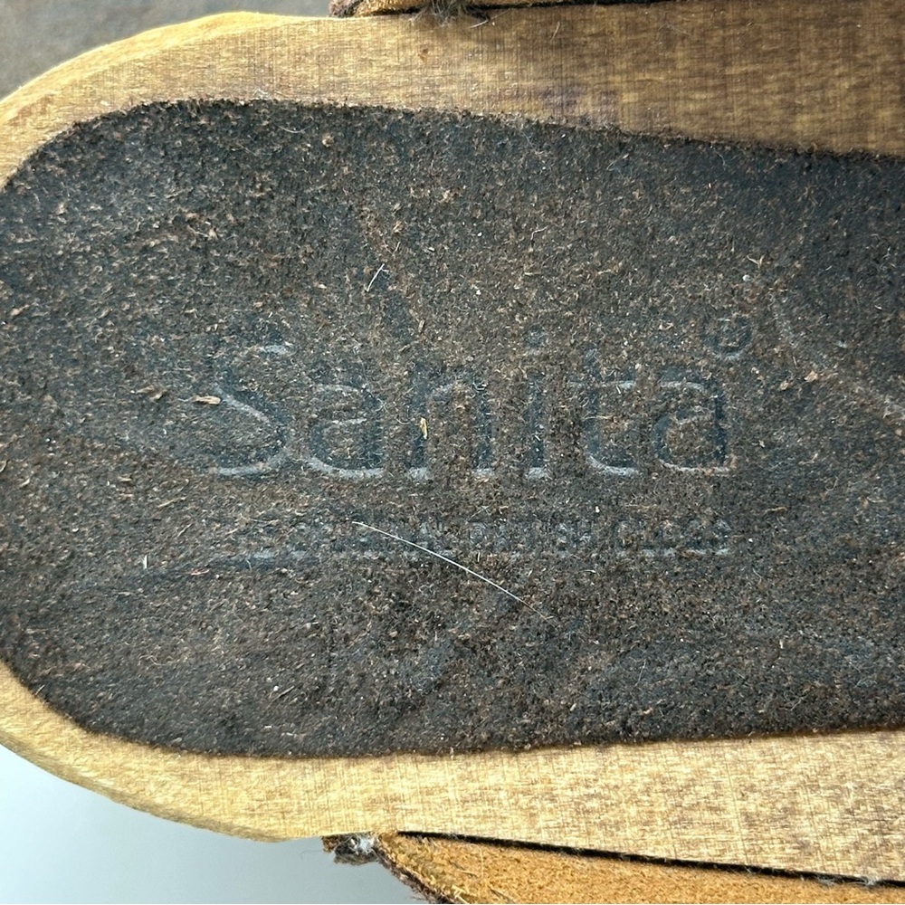 Sanita Brown Suede Oiled Leather Clogs Mules Wood Heel EU 37 US 5.5-6 Re… - Picture 7 of 14